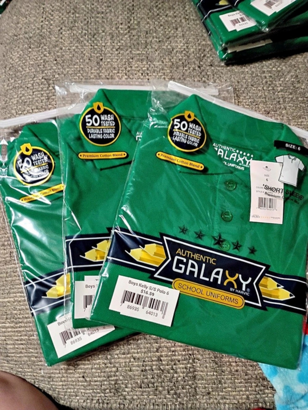 Bundle Of 3 Authentic Galaxy School Uniform Polo Green Boys 6 NWT